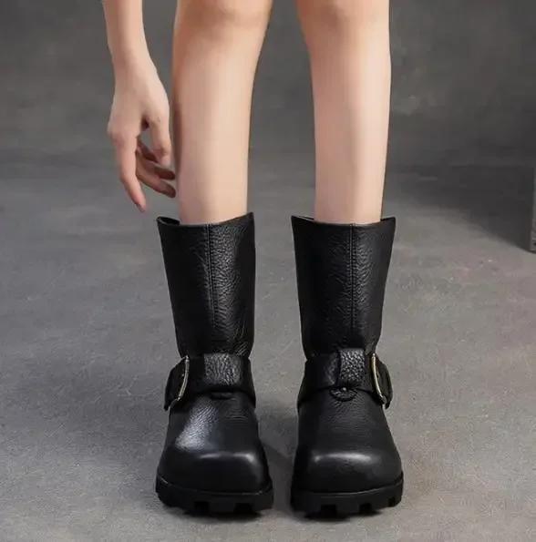 Fashion Top quality Spring Boots Slip on Chimney Ladies Women Shoes Cow Genuine Leather Ankle Booties Autumn Fashion Round Toe Moccasins