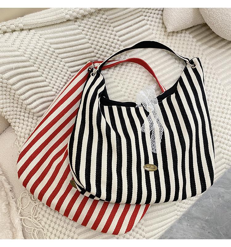 Streifen Buchstaben Design Damen Umhängetasche Große Kapazität Damen Dicke Leinwand Tragetasche Reise Handtaschen Damen Wiederverwendbare Einkaufstaschen