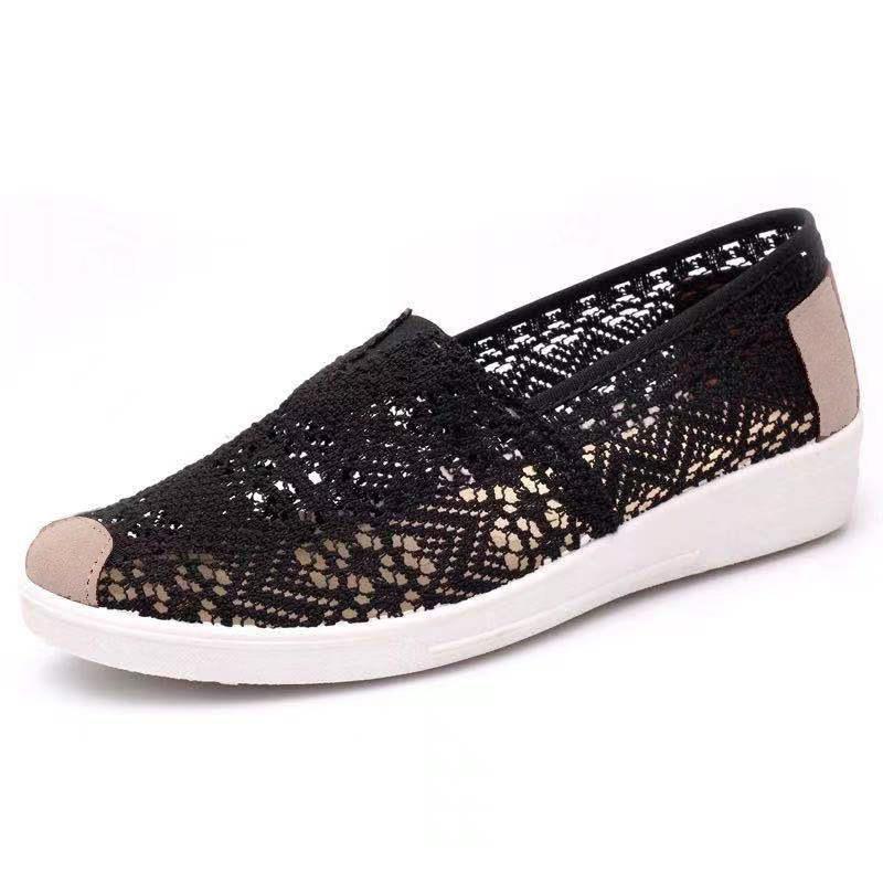 Sommer neue Stoffschuhe Damen flache Mesh hohle Fischer Schuhe Sandalen Damen Mesh Schuhe Einschlupfschuhe