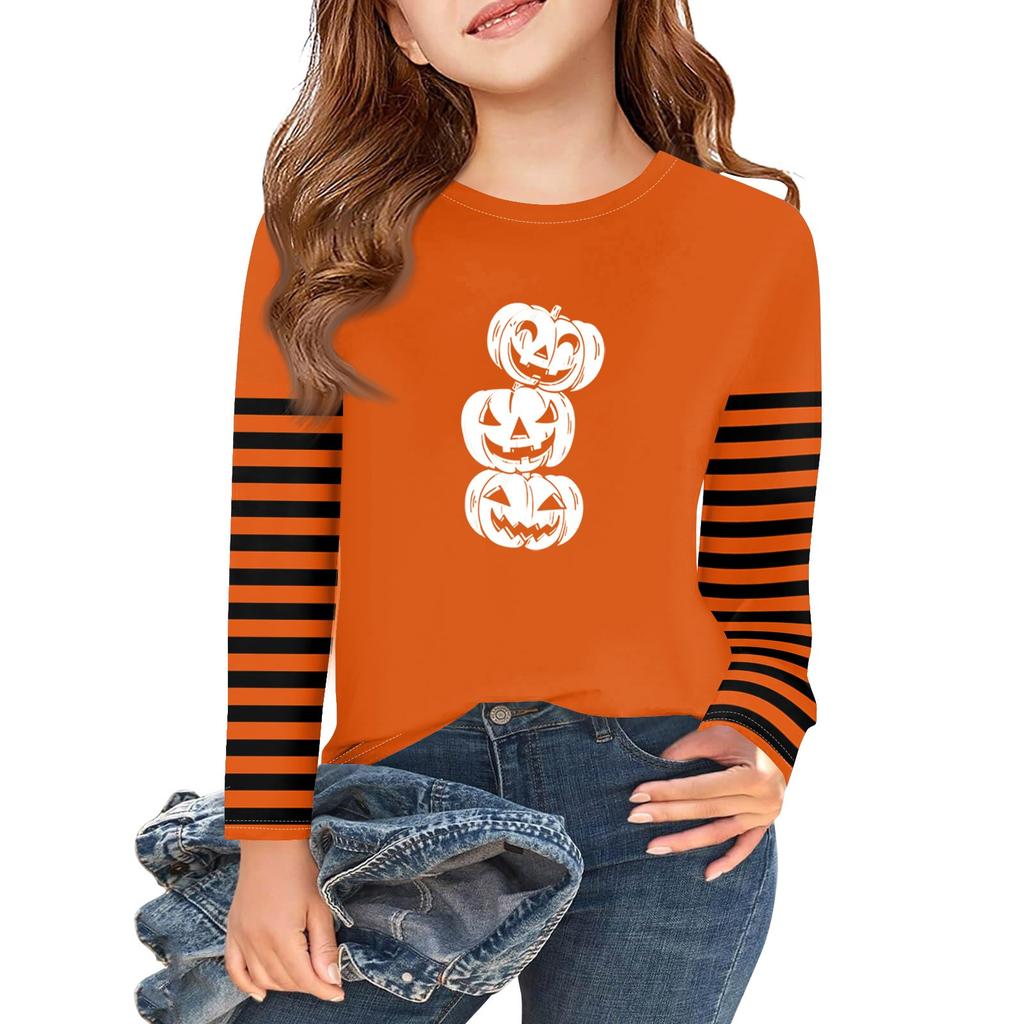 Girls Long Sleeve Halloween Day T Shirts Kids Fall Tops Crewneck Basic Tees 2-11Y