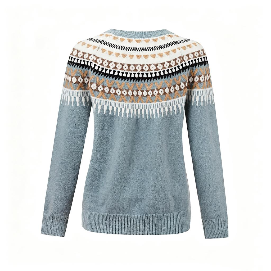 Damen Rundhals Pullover Retro Stricktop