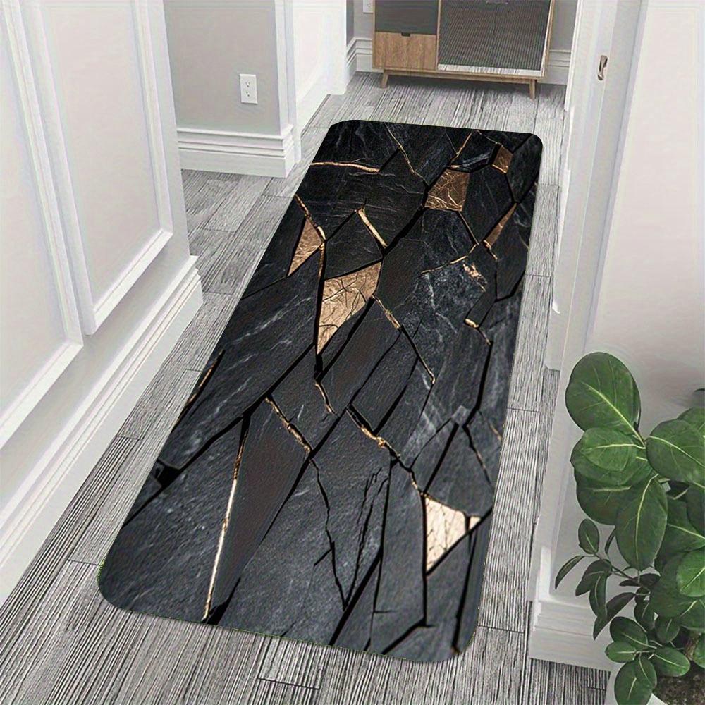Elegant Black and Golden Marble Design Non-Slip Floor Mat Washable Decorative Area Rug for Bathroom Kitchen Living Room