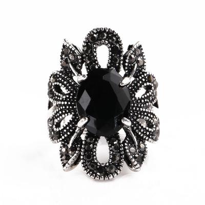 Anillo vintage con diseño de flores huecas para mujer, aleación plateada, resina, joyería para dedo, regalo