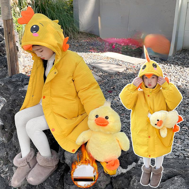 

Зимняя куртка-пуховик с капюшоном и мультяшным рисунком для девочки