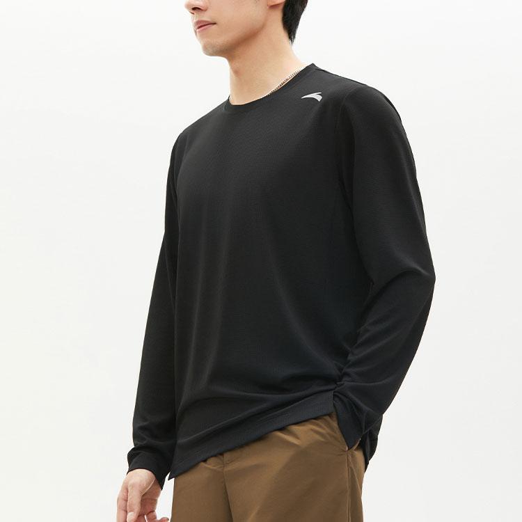 Anta Training Series Solid Color Round Neck Pullover Quick-Dry Long Sleeve T-Shirt Men Tops Basic-Black 952417401-4