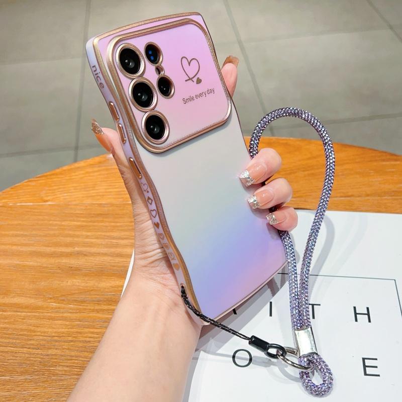 

Чехол для Samsung Galaxy S24 Ultra с ремешком, ТПУ задняя крышка телефона, ослепительный дизайн, волнистая форма, сердечко любви Colorful Purple