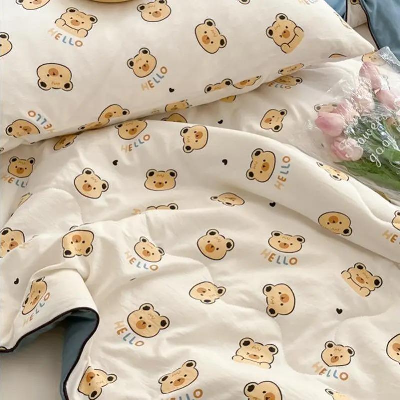 Cute Cartoon Printed Thin Quilt Kids Students Summer Double Yarn Soybean Air Conditioning Comforter Lightweight Cooling Blankets