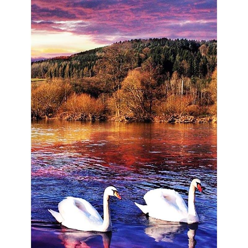 5D DIY Diamond Painting Dusk View Diamond Embroidery Swan Animal Cross Stitch Full Round Drill Manual Art Home Decor Gift