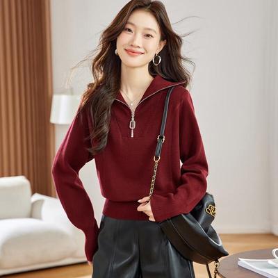Srcr Women's Wool Blend Short Lapel Knit Sweater