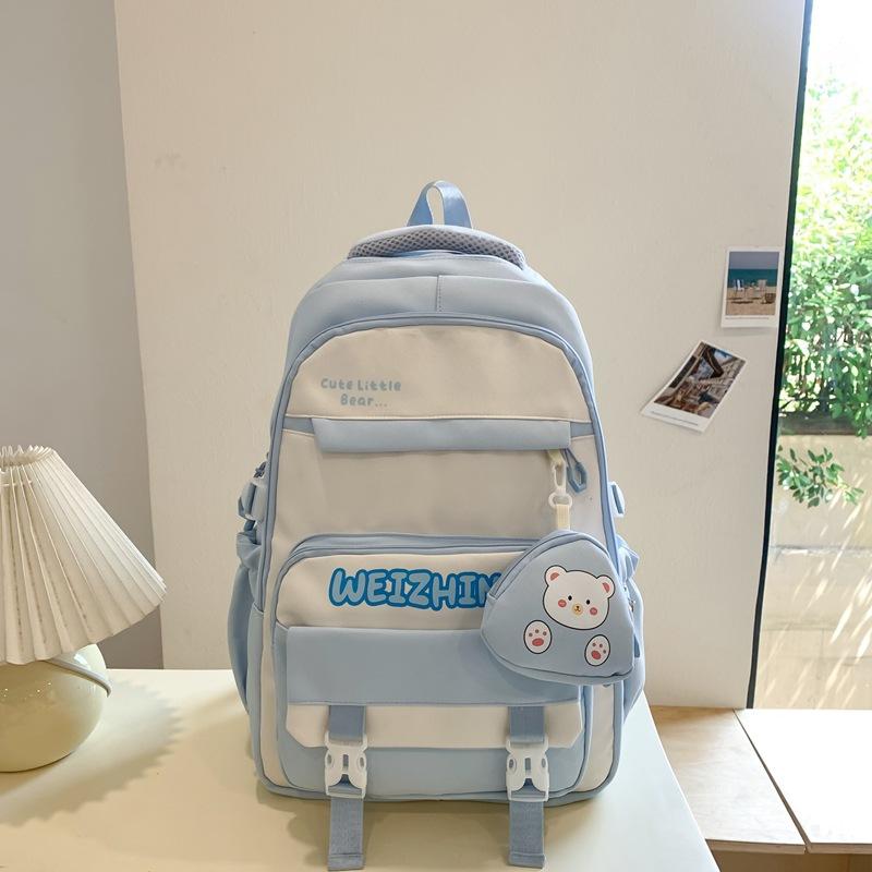 Student Schoolbag Color Block Women's Large Capacity Lightweight Backpack Middle School Student Backpack with Coin Purse