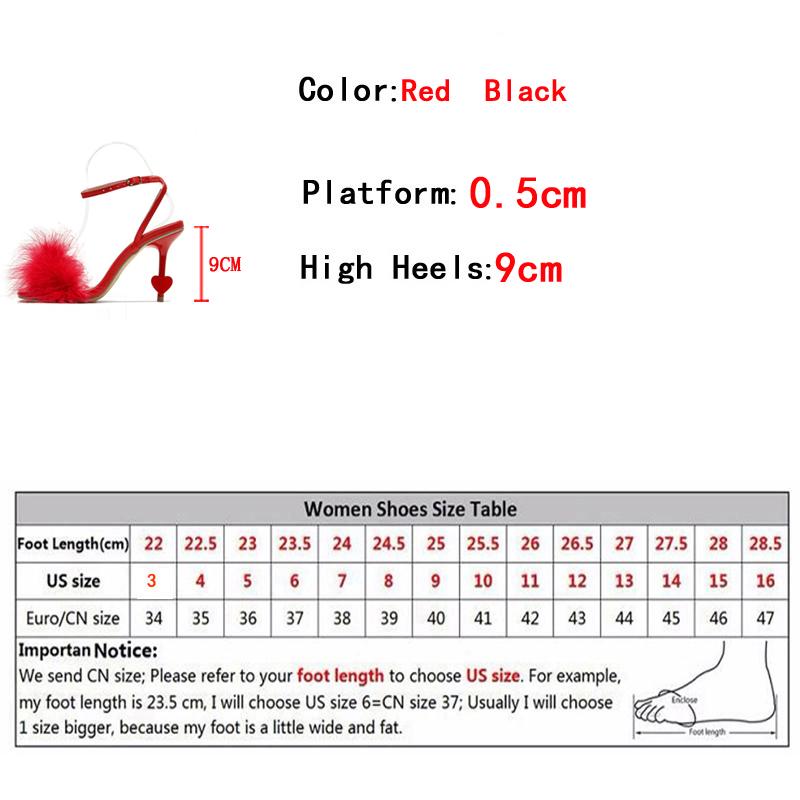 Liyke Big Size 42 Sexy Ankle Strap Strange High Heels Fluffy Feather Women Sandals Summer Gladiator Square Toe Party Dress Shoes