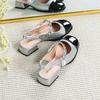 Fashion 2025 New Single Women's High Heels Round Head Vintage Mary Jane Chunky Heel Hepburn Pearl Shoes