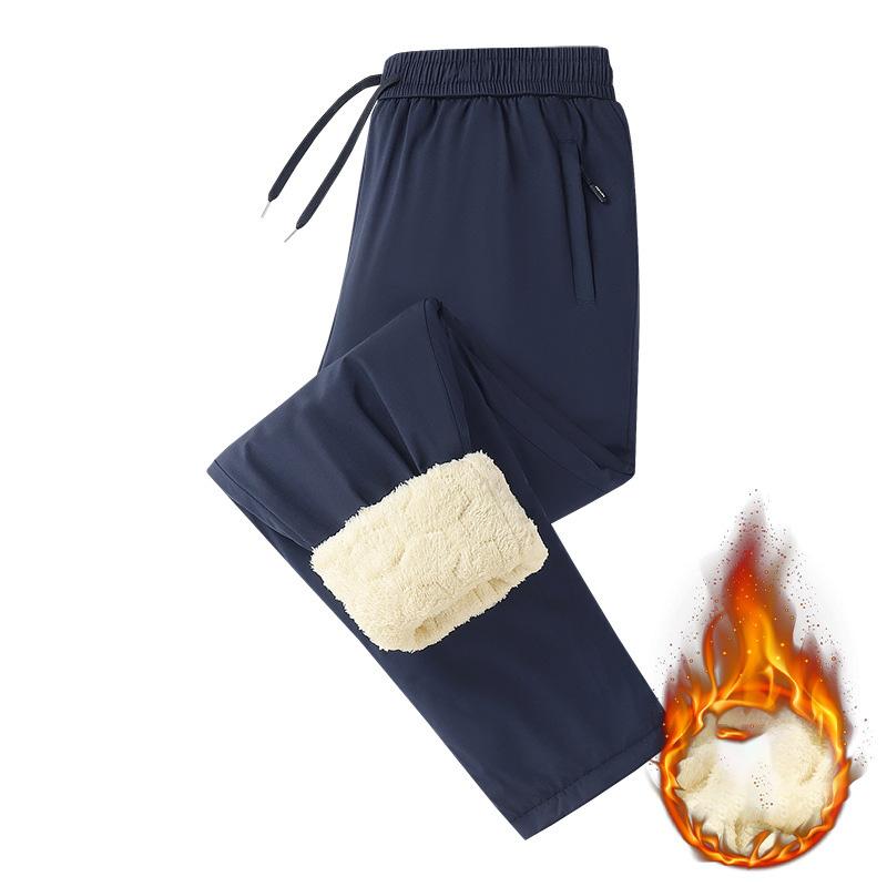 Winter Men's Drawstring Pocket Fleece-Lined Cuffed Casual Pants Comfortable Plush-lined Outdoor Trousers Male Thermal Pants