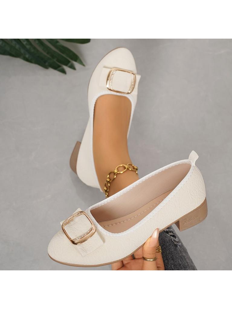 Fashion Women's Shoes 2025 Soft Sole and Soft Surface Single Shoes Summer New Shallow Mouth Metal Buckle Non-slip Square Heel Shoes