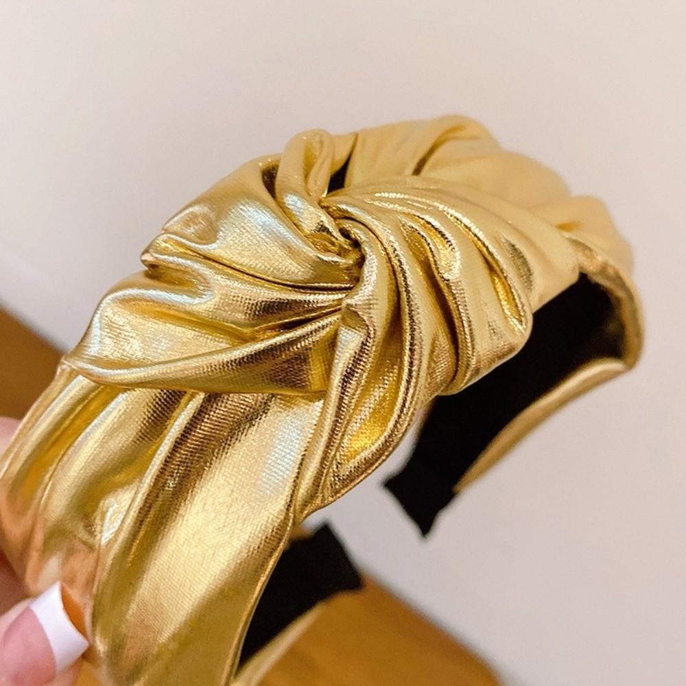 Synthetic Leather Travel Headband Shiny Lady Hairband Fashion Knot Head Hoop  For Women Girls