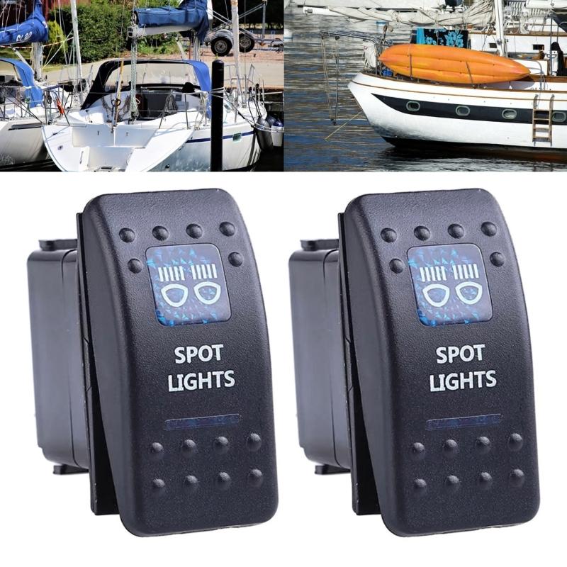 2Pcs 12V 20A Blue LED Light Waterproof Boats Marine Toggle Switches 5 Pin 2 Positions Rocker Switches Easy to Install