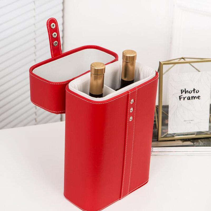 Vintage Pu Leather Box Double Wine Bottle Carrying Multifunction Holder Storage Case for Gift To Friend On Party Activities
