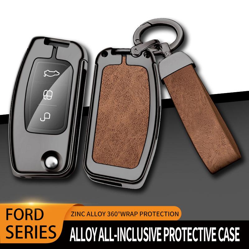 Interior Mouldings Car Metal Key Case Cover Shell For Ford Focus 2 3 Ecosport C-Max S-Max Ka Mondeo Kuga Galaxy Fiesta Keychain