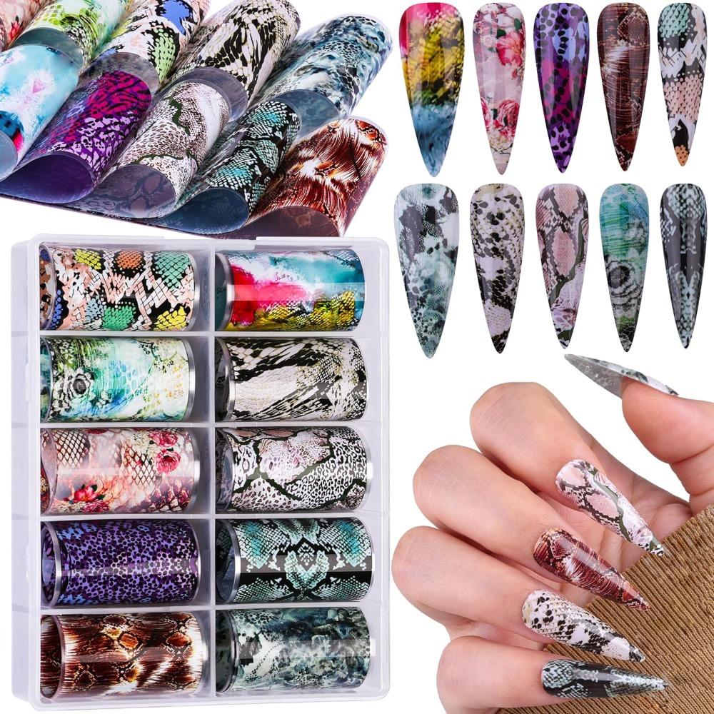Marble Print Transfer Stickers Aurora Snake Nail Art Stickers Hot Nail Decals Nail Decorations