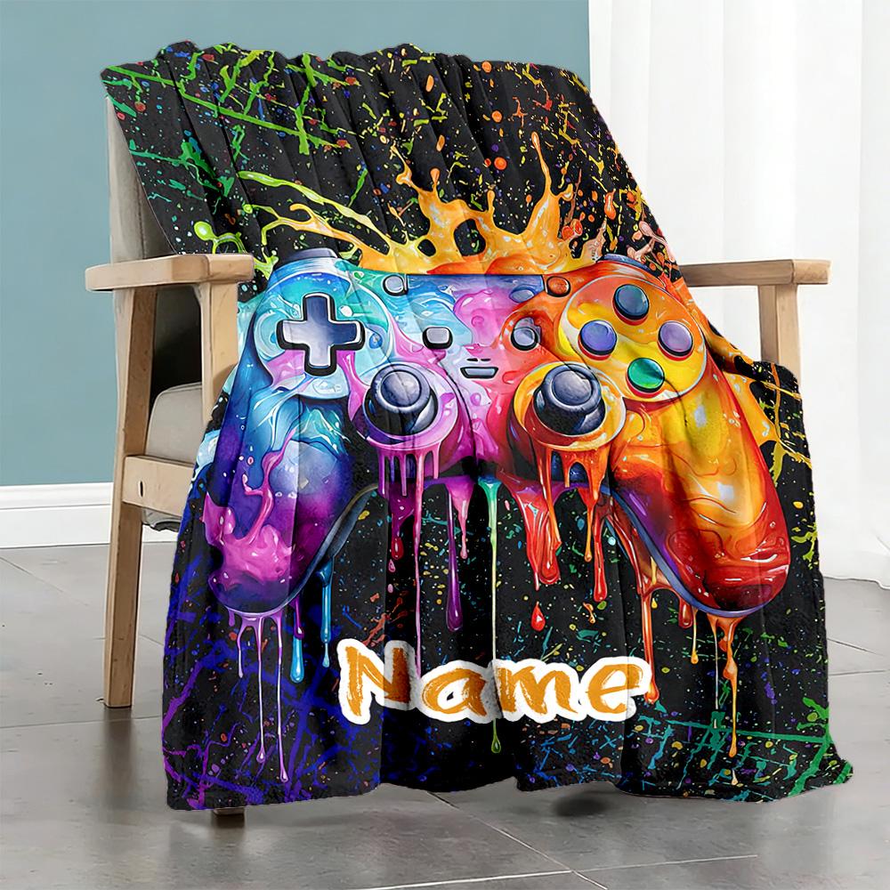 Gamepad12 Customize Text Blanket Lightweight Personalized Blanket Comfortable Great for Picnics Living Room Chair Home Decor Four Seasons Multipurpose