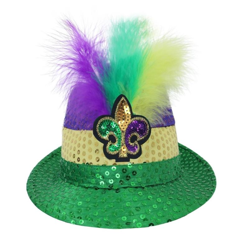 StPatricks Day Top Hat Glittering Feather Jazz Cap for Women Men Carnivals Party Festival Event Gathering Headpiece