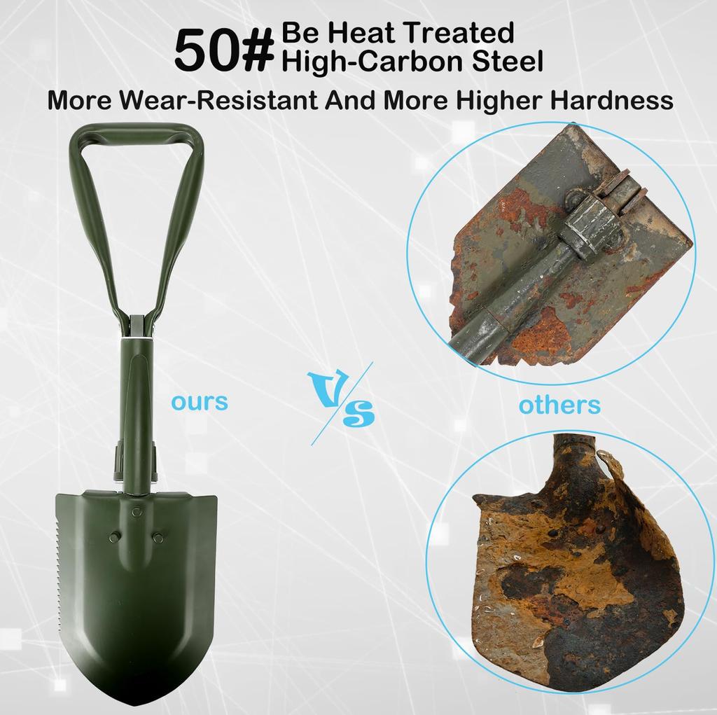 Camping Shovel Shovel Snow High Carbon Steel Embedded Shovel Shovel Mini Foldable with Storage Bag 7 Functions Mountaineering Camping Outdoor Snow