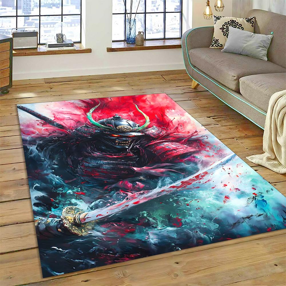 3D Japanese Samurai Bushido Katana Cartoon Game Carpet Rug for Living Room Bedroom Home Sofa Decoration,kids Non-slip Floor Mat