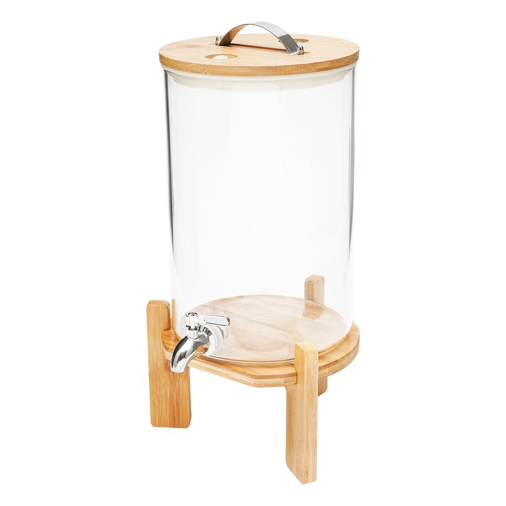 Glass Drink Dispenser Wood Stand, Cold Glass Beverage Dispenser for Party, Large Lemonade Dispenser Jar Spigot, 1/2 Gallons