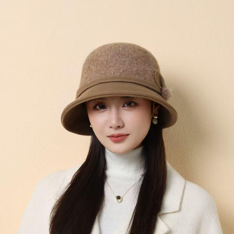 Womens' Wool Felt Fisherman Hat: Autumn/Winter, Korean Style, Versatile Warmth, Elegant British Retro Bucket Fedora for Middle-aged/Elderly.
