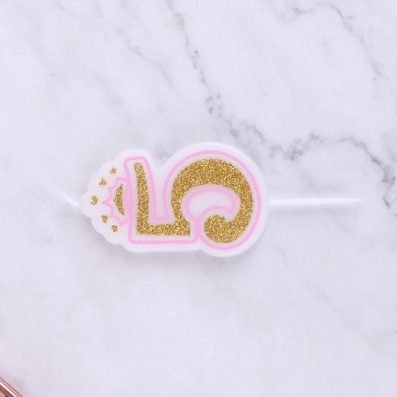 Praktyczna korona do pieczenia cyfrowa powierzchnia świecy złoty brokat z obramowaniem różowa niebieska świeca dekoracja na tort urodzinowy