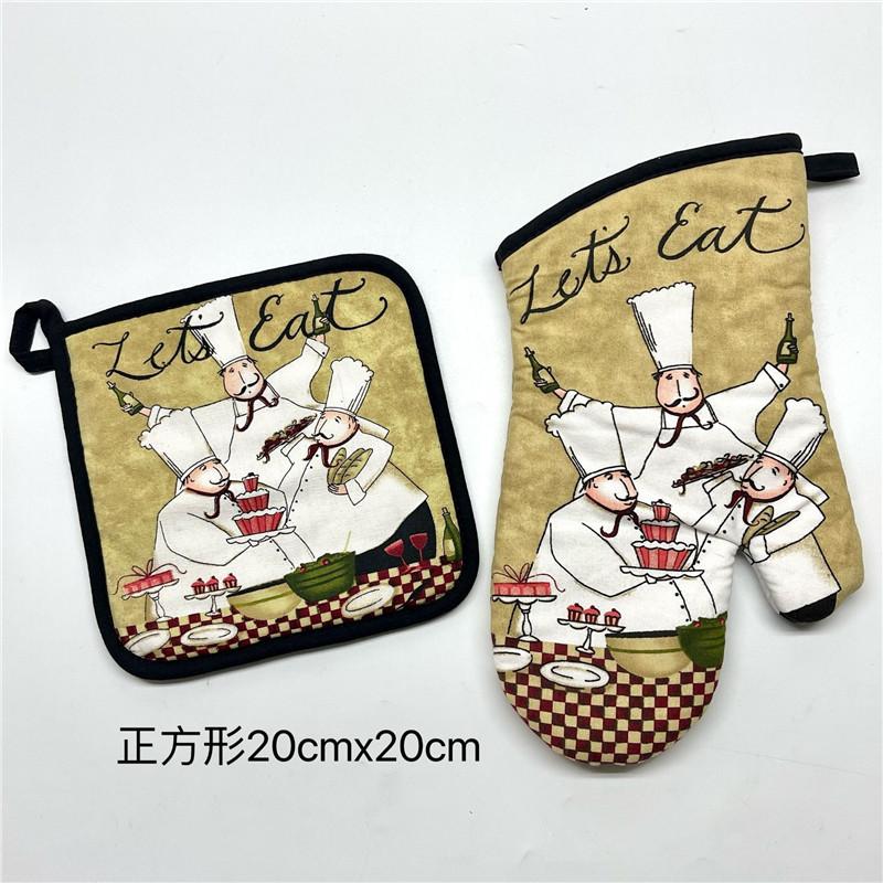 2Pcs/set Vintage Colorful Printed Cotton Heat Resistant Table Placemat With Oven Mitts Baking Glove Kitchen Tool