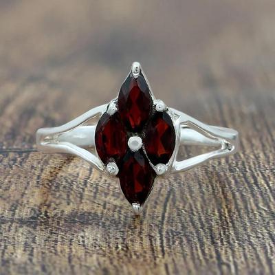 Kırmızı Garnet Taş Yüzük 925 Ayar Gümüş Katı Taş Moda Yüzükler Kadın Hediye fikri için Taş Takı 5.5 Gms Yaklaşık