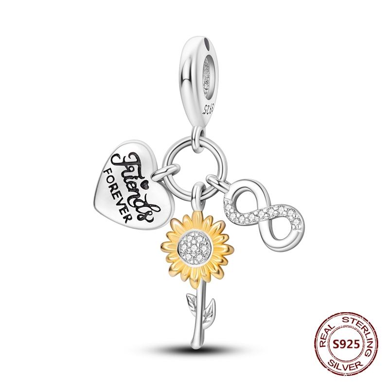 Copper Yellow Series Fashion Gold Sunflower Heart Charm Beads Fit Original Bracelet Party Diy Jewelry Gift