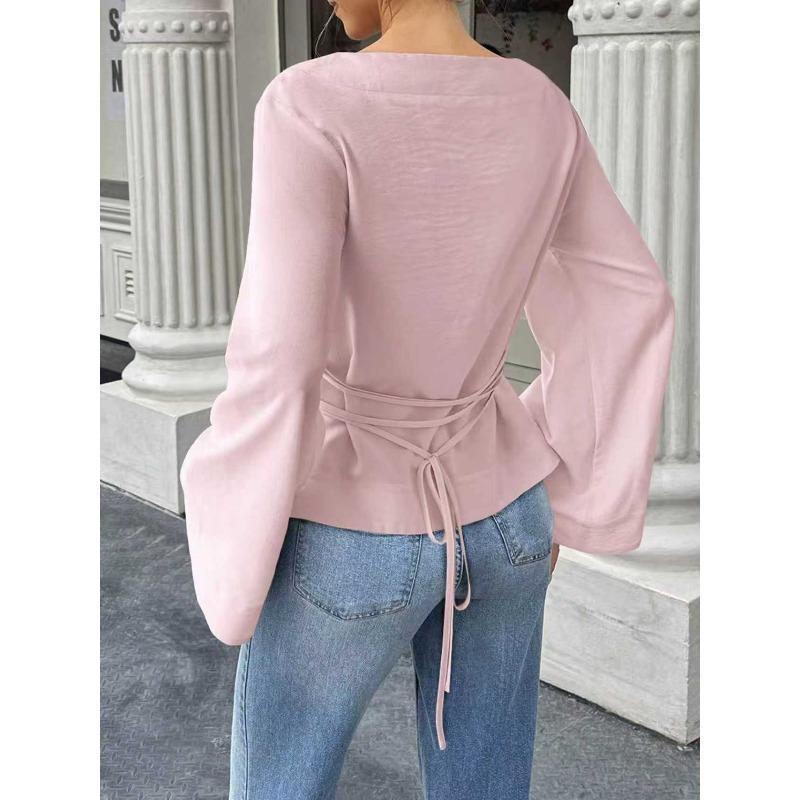 TIFICY Women's Fashion Casual Spring Autumn Solid Color Print Long Sleeve One shoulder Blouses & Shirts