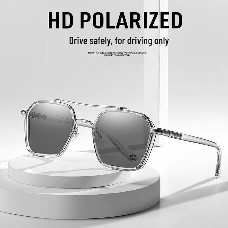 Men's Day & Night Color-Changing Double Bridge Sunglasses - Anti-UV, Trendy Driving Shades