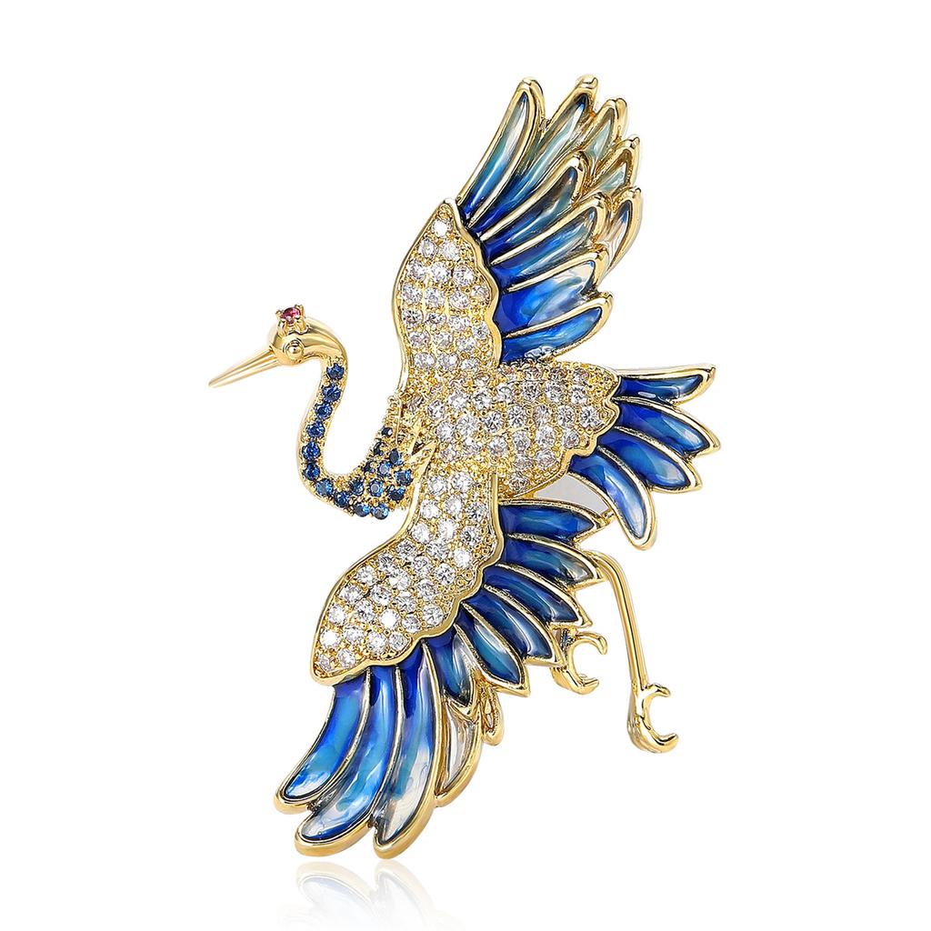 Mode Antikes Temperament Kupfer Zirkon Rotkronenkranich Brosche Literarischer Chinesischer Stil Herren- und Damenbekleidung Korsage Schmucknadel