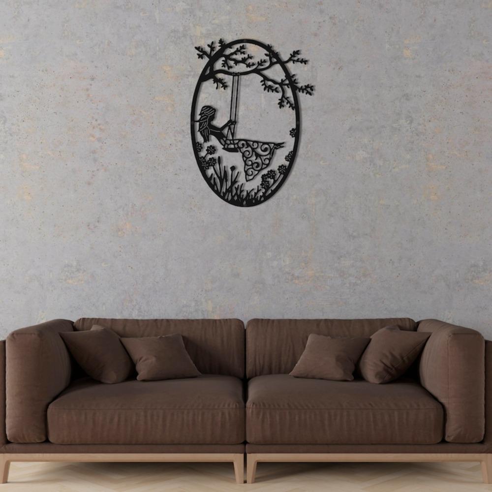 Forged Metal Girl On Swing Wall Art Easter Home Decor Hanging Ornament