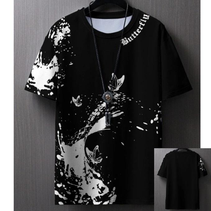 

Модная повседневная мужская футболка с принтом бабочки и брызг чернил, удобная дышащая быстросохнущая футболка с коротким рукавом 6XL