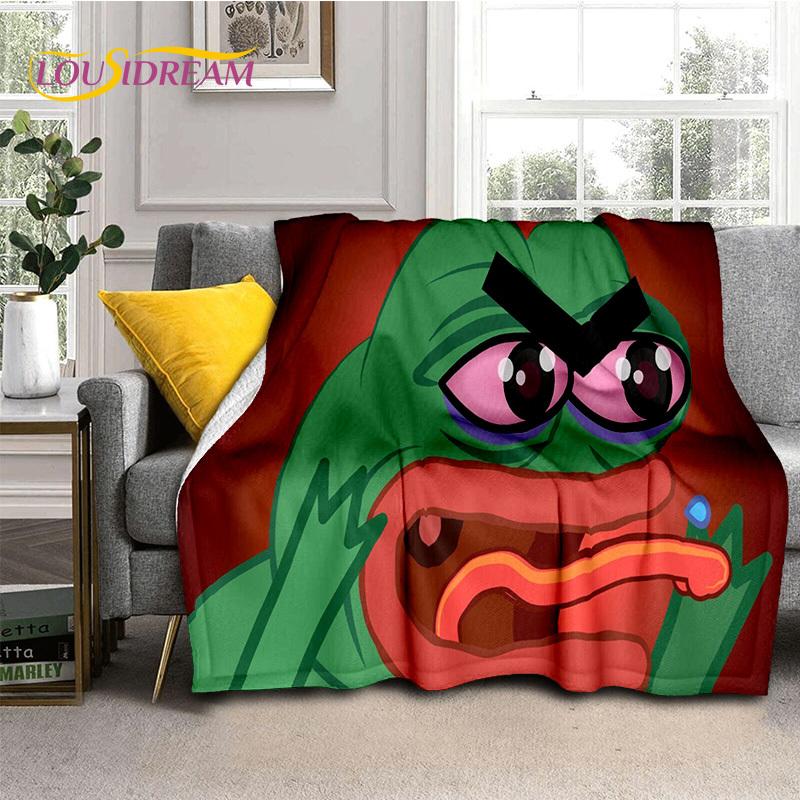 3D Cartoon Pepe Frosch Gesicht HD Weiche Flanelldecken, Überwurfdecke Bequeme Decke für Picknick Betten Sofa Haus Schlafzimmer Geschenke