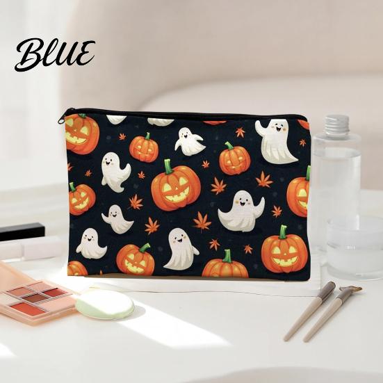 Odolný plátěný držák na psací potřeby Halloweenská úložná taška s potiskem dýně a ducha Odolná kompaktní na malé předměty Velkokapacitní kosmetická taštička,