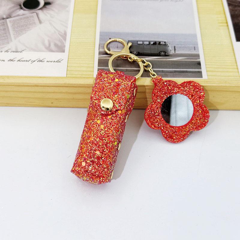 Sequin Flower Red Envelope Keychain: Stylish Makeup Mirror & Portable Bag Accessory