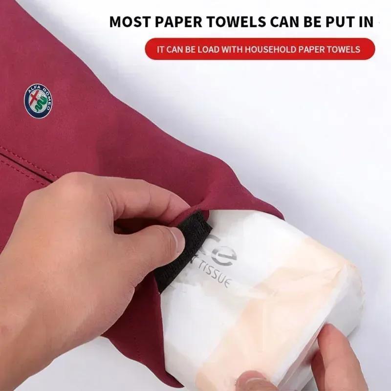 Car Tissue Box Sun Visor Seat Back Hanging Bag Accessories For Alfa Romeo Giulia Giulietta 156 159 147 Mito Stelvio Sportiva GT Khg156
