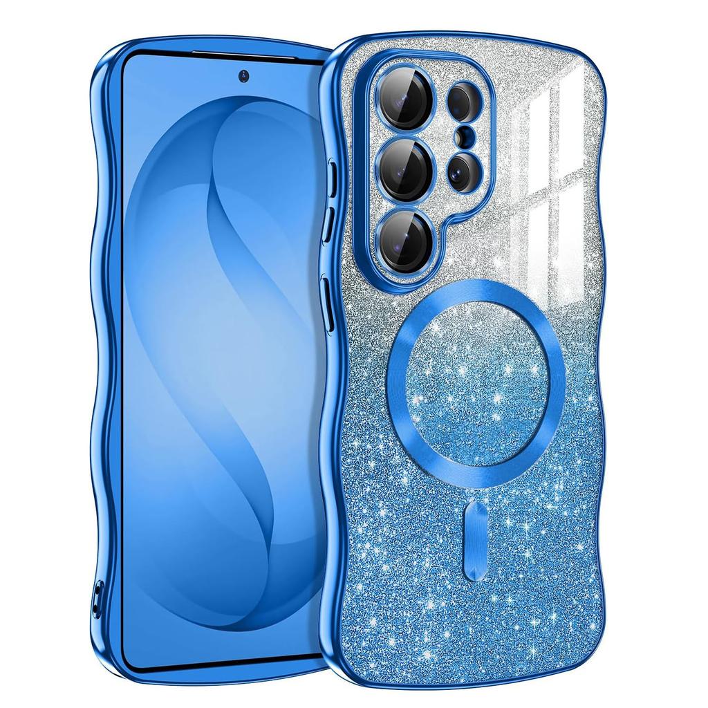 Luxury Glitter for Magsafe Case For Samsung Galaxy S26 Ultra S25 S24 Plus Plating Soft TPU Wireless Charging Wave Frame Cover