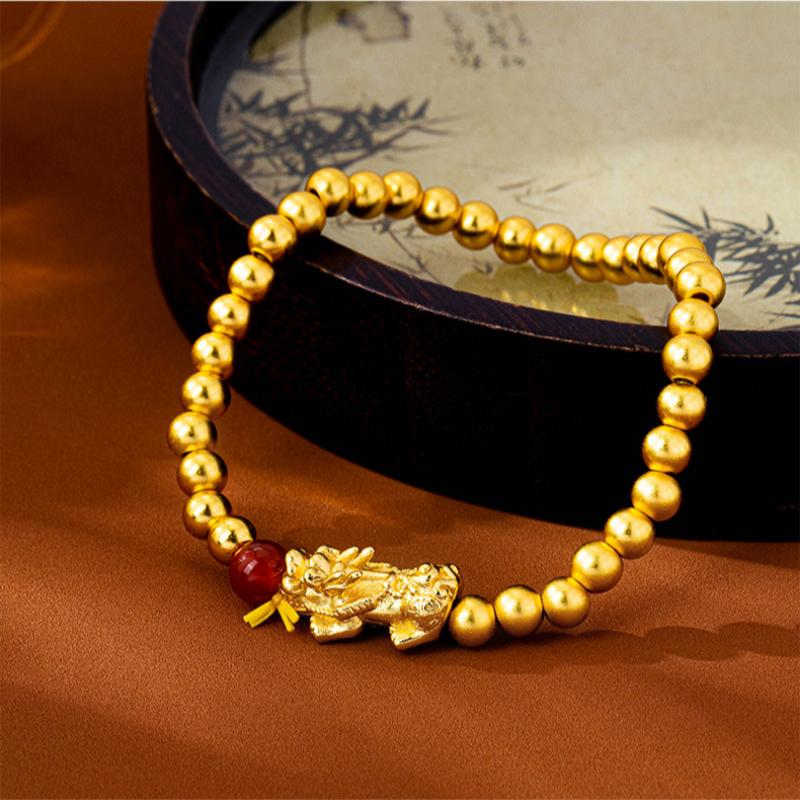 Gold Sand Bracelet, Palace Style, Ancient Method Beaded Pixiu Bracelet for Women, Retro, Long-lasting Colorfast Jewelry