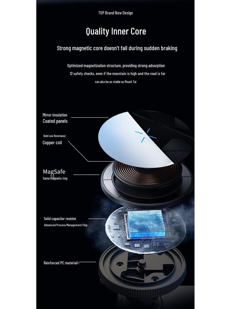 Magnetic 15W Wireless Car Charger with Bendable Dashboard Phone Holder