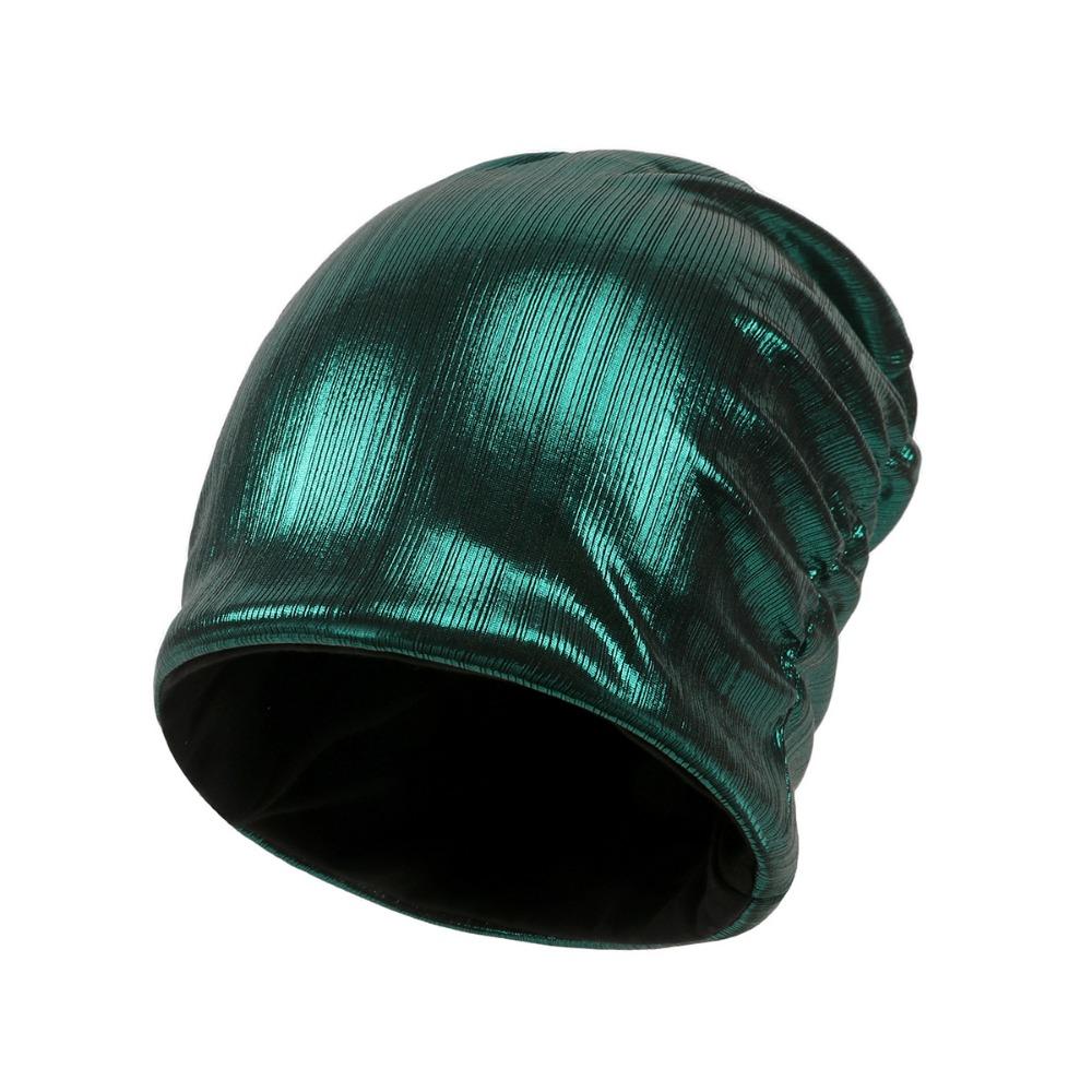 Solid Color Metal Color Hat Elastic Sleeping Night Cap Simple Pullover Cap  Streetwear