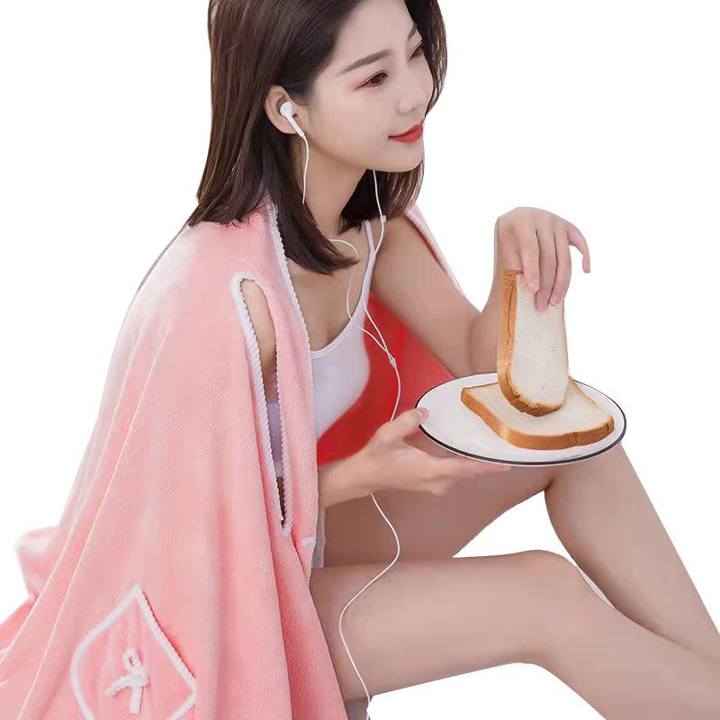 Women's Coral Fleece Wearable Bath Towel - Absorbent, Thick, No-Shed Bath Skirt Robe