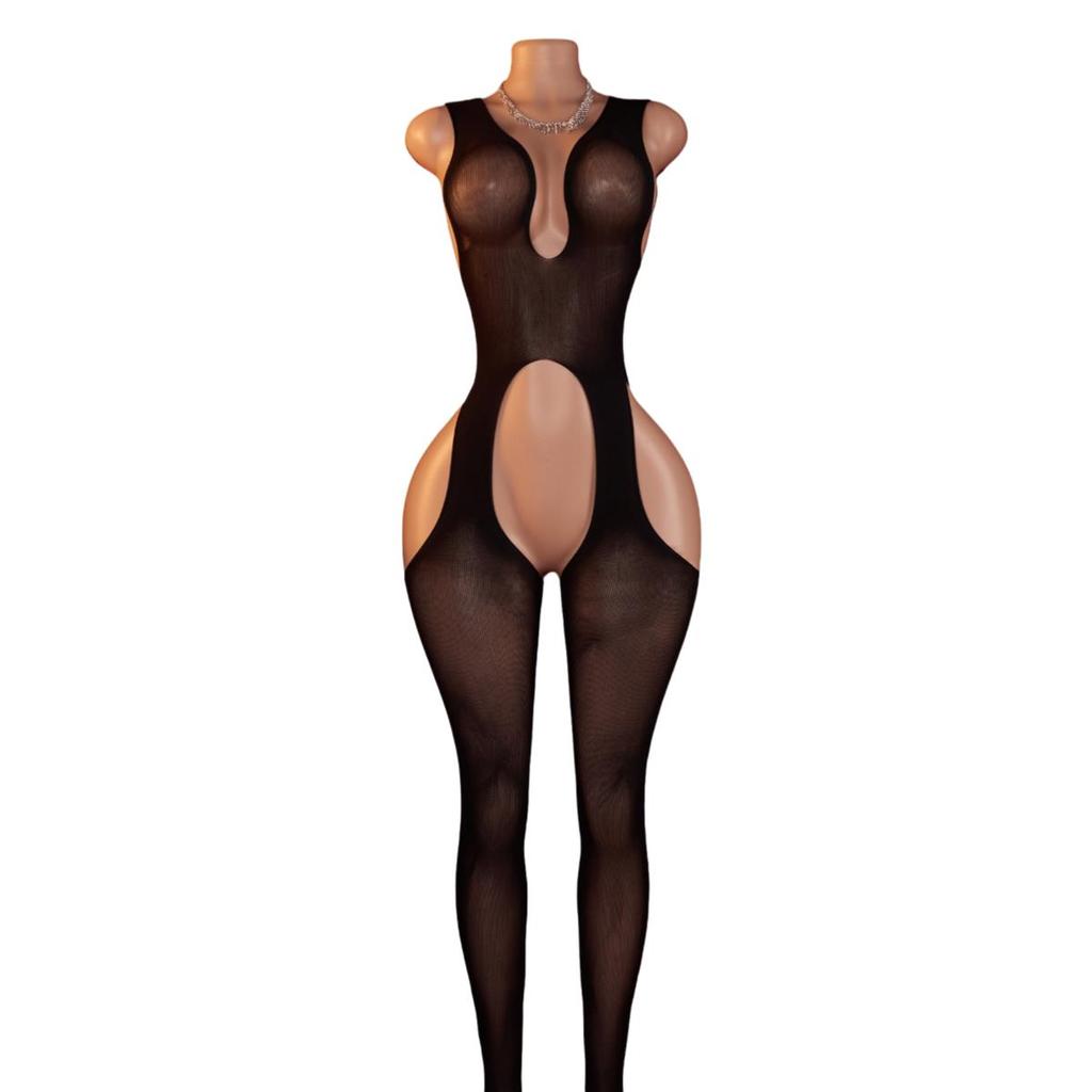 Black Deep V Crotchless Porn Bodysuit For Women Exotic Underwear Night Sleepwear Sexy Lingerie Transparent Temptation Stockings