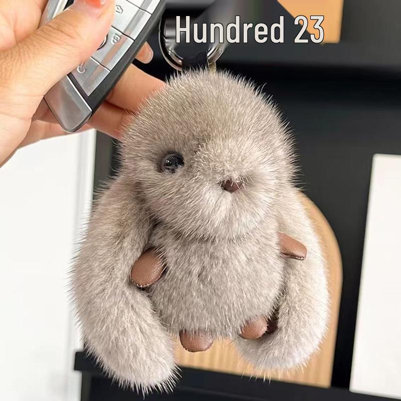 Long-Eared Faux Mink Rabbit Plush Keychain & Backpack Charm - Cute Birthday Gift Ornament серый