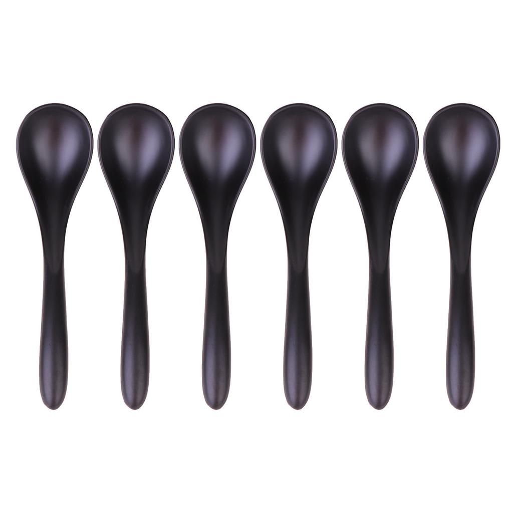 6Pcs Black Matte Soup Spoon Ecofriendly Melamine Tableware for Everyday Use Home Restaurant Spoon Tableware